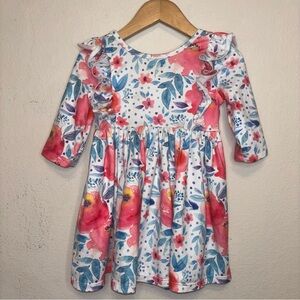 Mila & Rose Floral Ruffle Dress - Pink & green size 3T